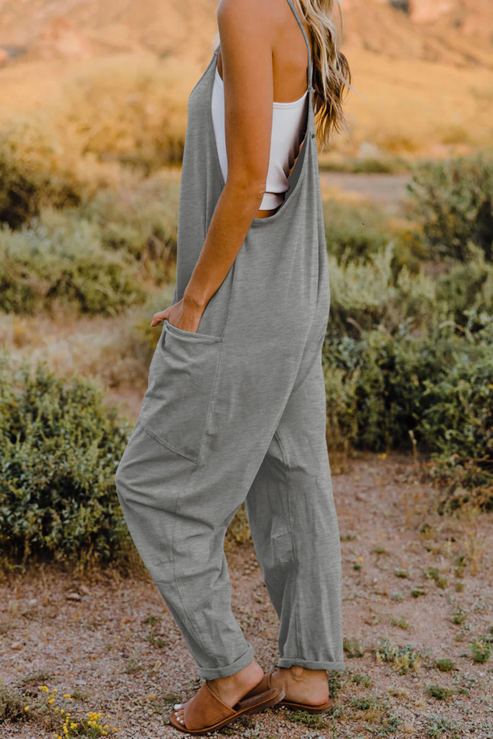 Sleeveless V-Neck Jumpsuit with Pockets 6 Solid Colors To Choose From