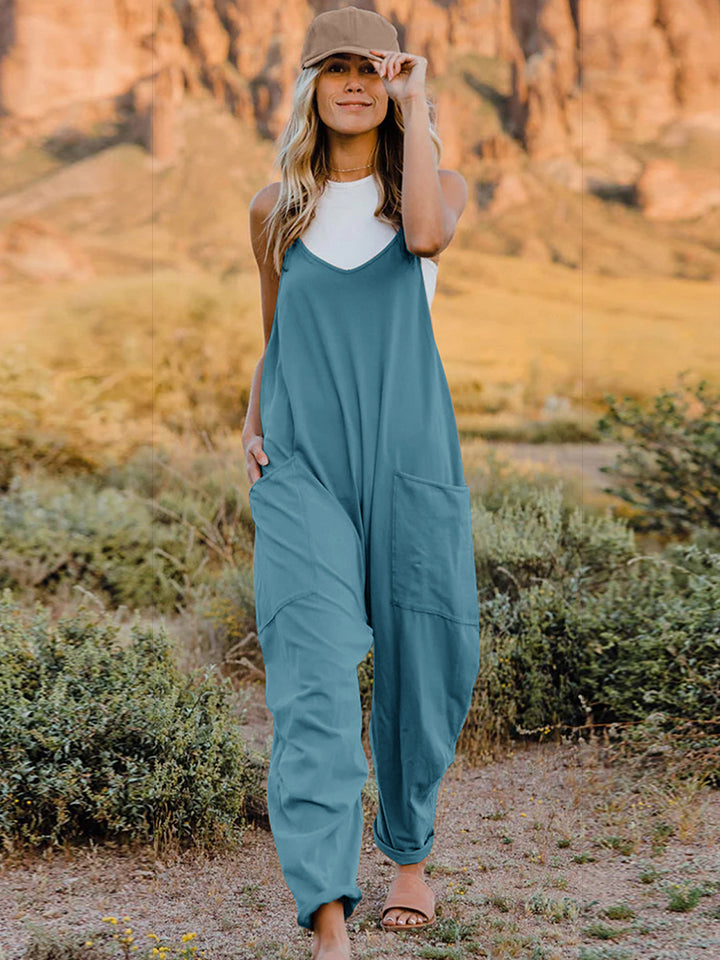 Sleeveless V-Neck Jumpsuit with Pockets 6 Solid Colors To Choose From