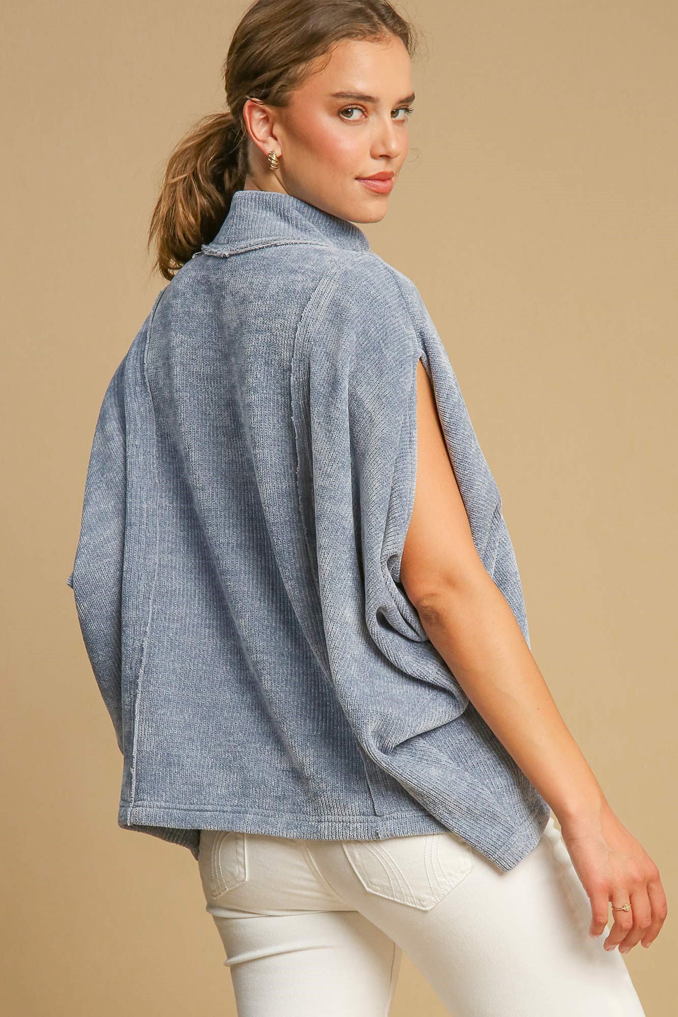 Mock Neck Short Sleeve Top - Light Blue