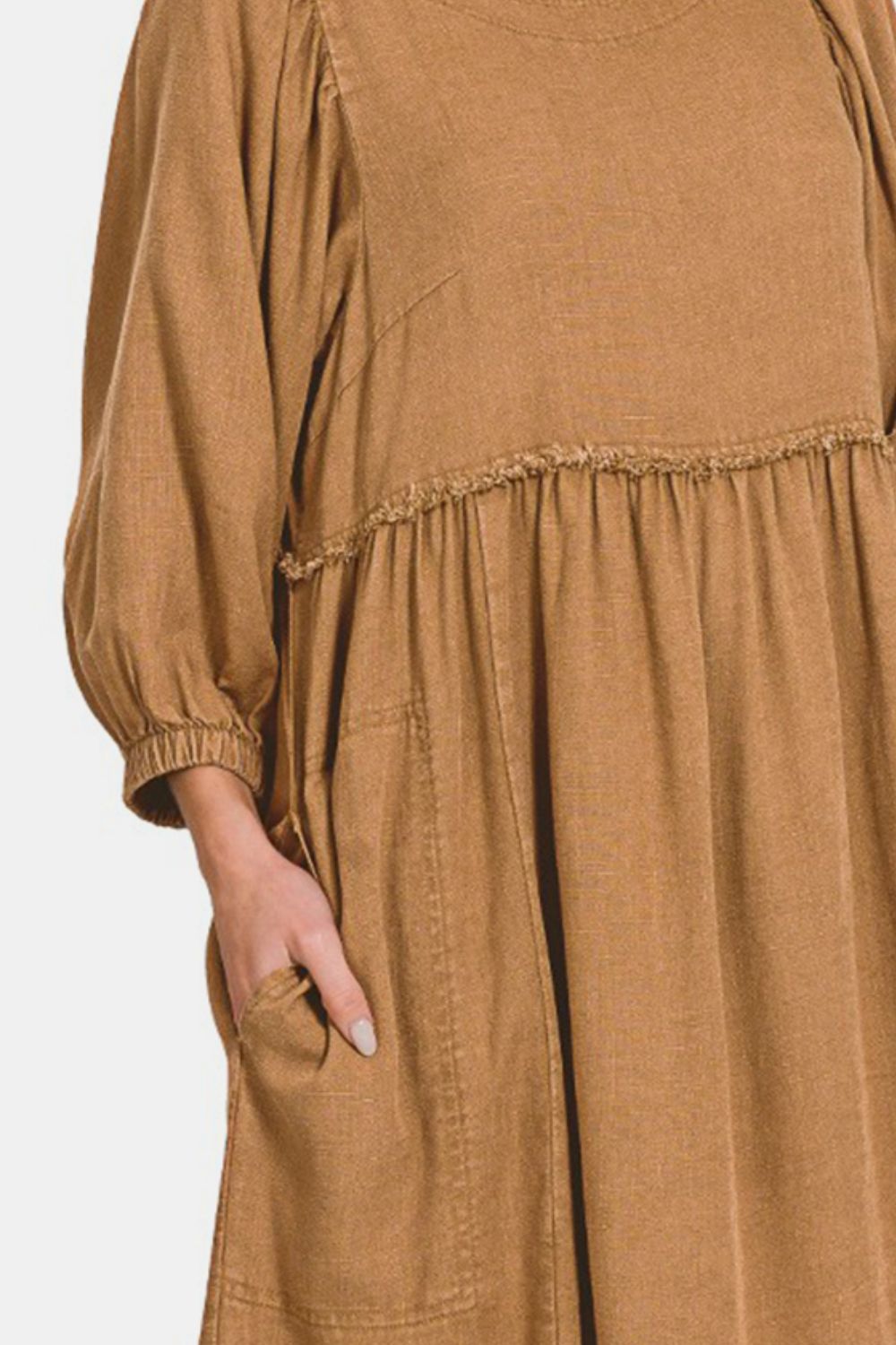 Linen Pleated Puff Sleeve Babydoll Dress