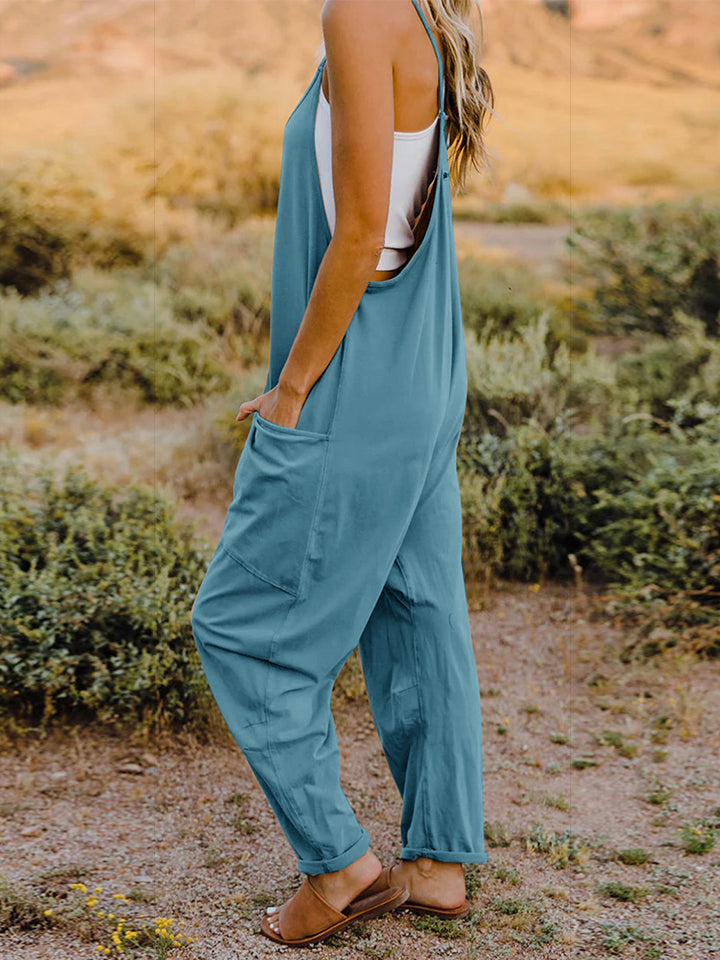 Sleeveless V-Neck Jumpsuit with Pockets 6 Solid Colors To Choose From