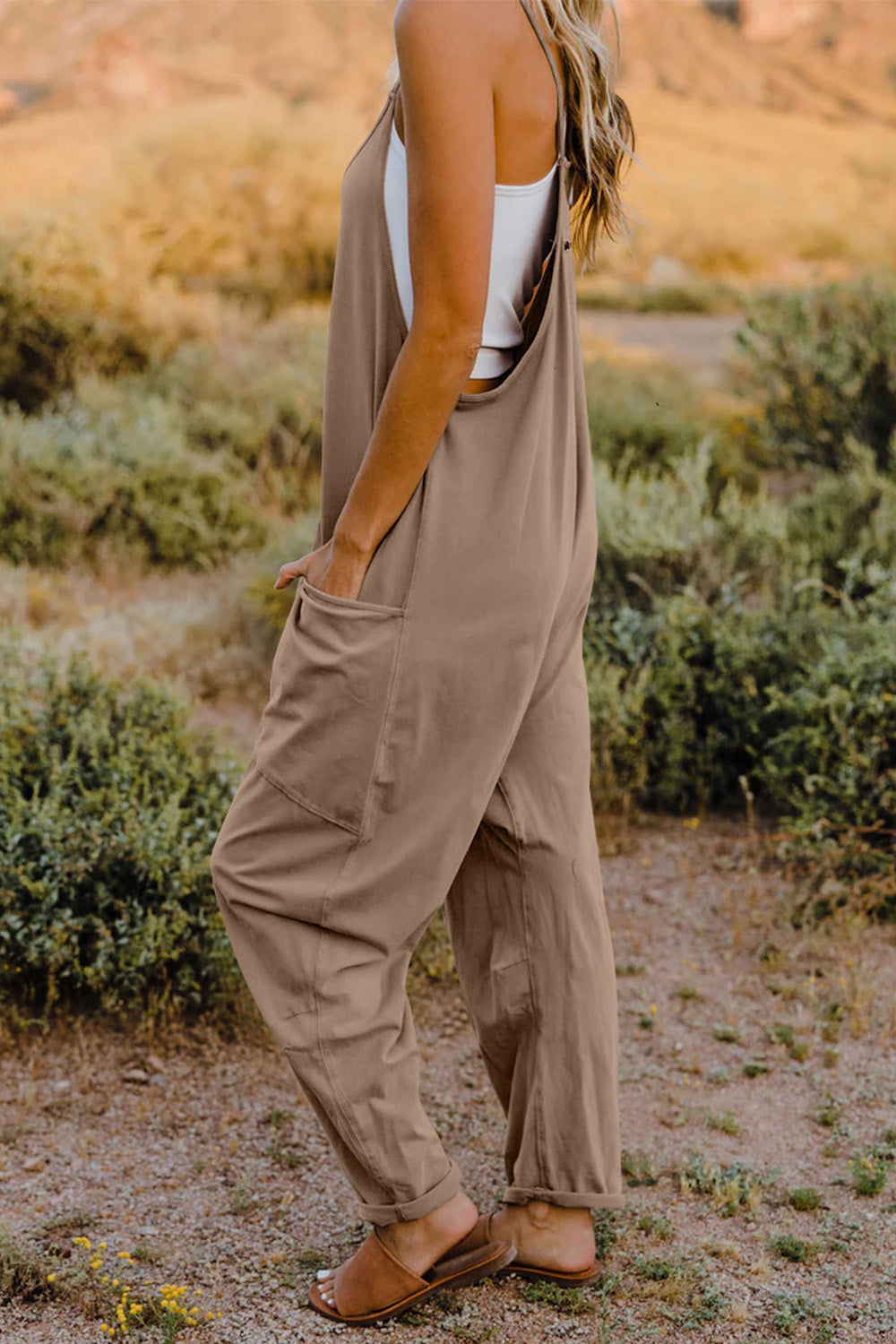 Sleeveless V-Neck Jumpsuit with Pockets 6 Solid Colors To Choose From