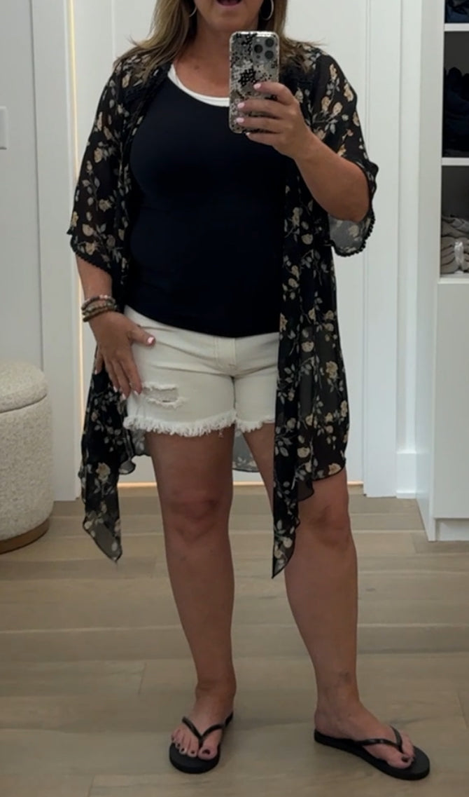 Cream Colored High Waist Ripped Denim Shorts by Risen