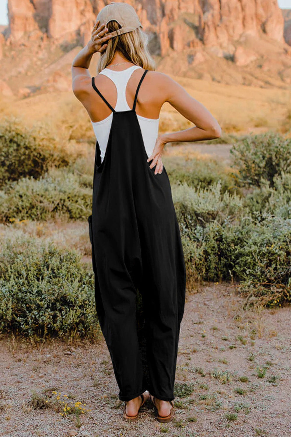 Sleeveless V-Neck Jumpsuit with Pockets 6 Solid Colors To Choose From