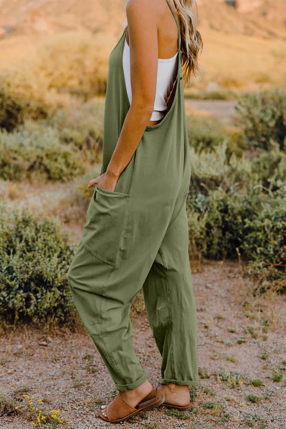 Sleeveless V-Neck Jumpsuit with Pockets 6 Solid Colors To Choose From