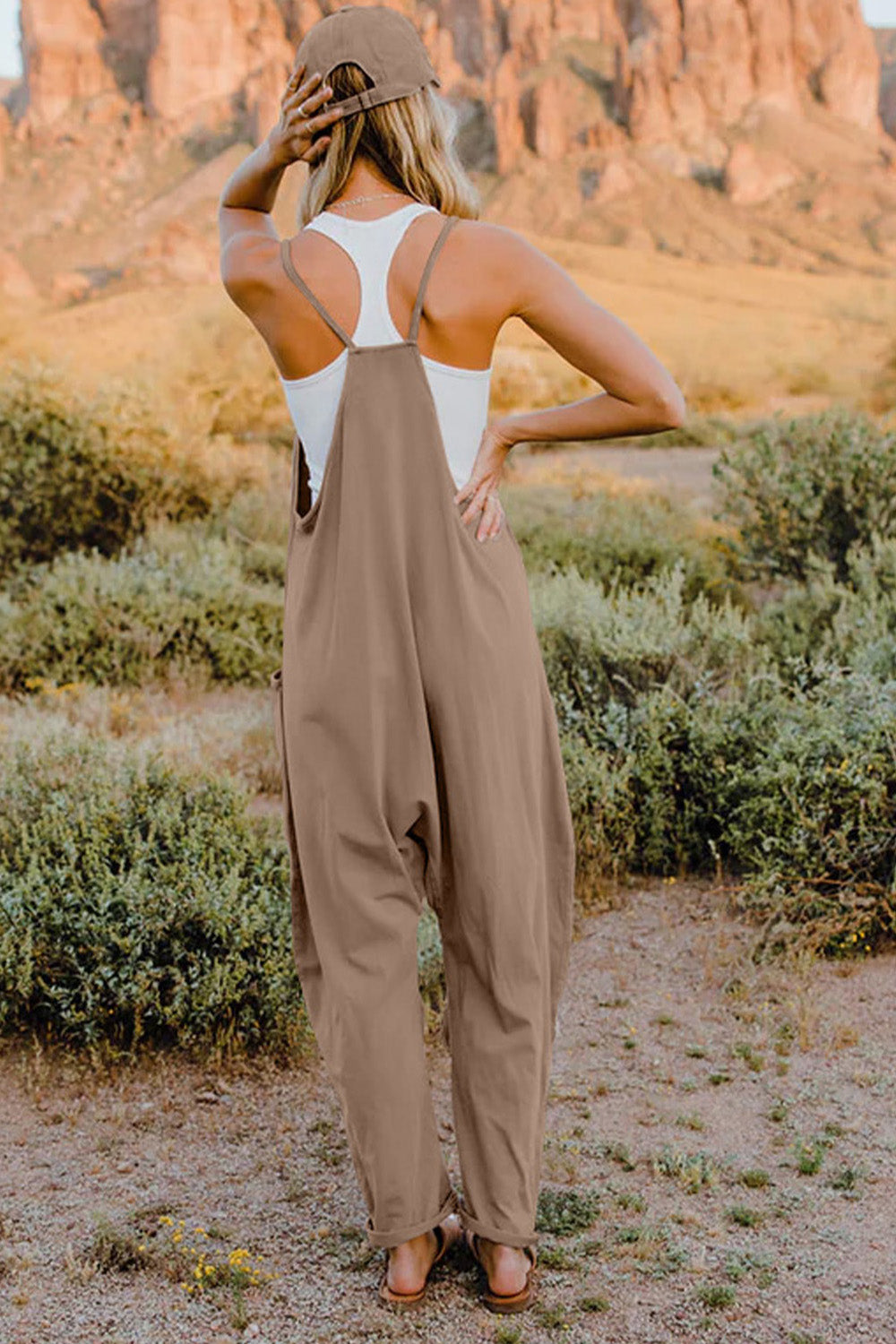 Sleeveless V-Neck Jumpsuit with Pockets 6 Solid Colors To Choose From
