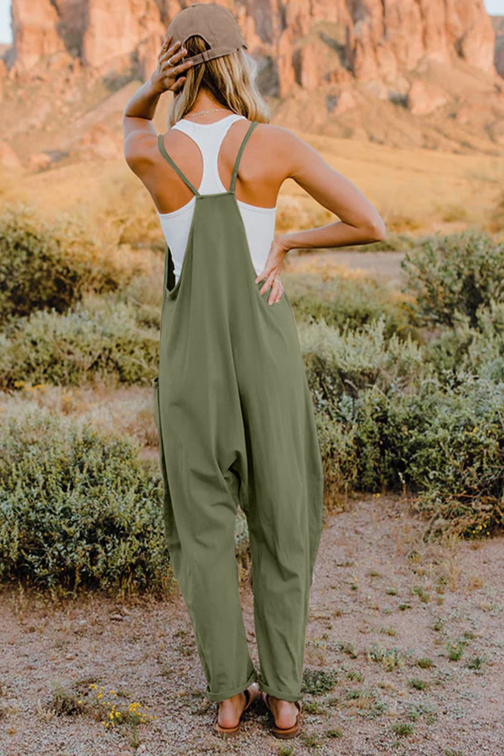 Sleeveless V-Neck Jumpsuit with Pockets 6 Solid Colors To Choose From
