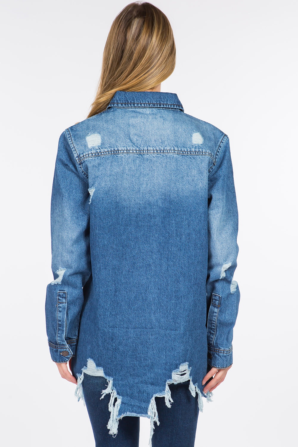 Distressed Frayed Hem Denim Jacket/Shacket