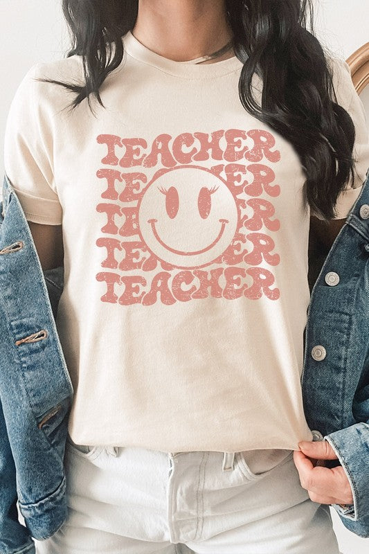 Teacher Lash Smiley Face School Graphic Tee