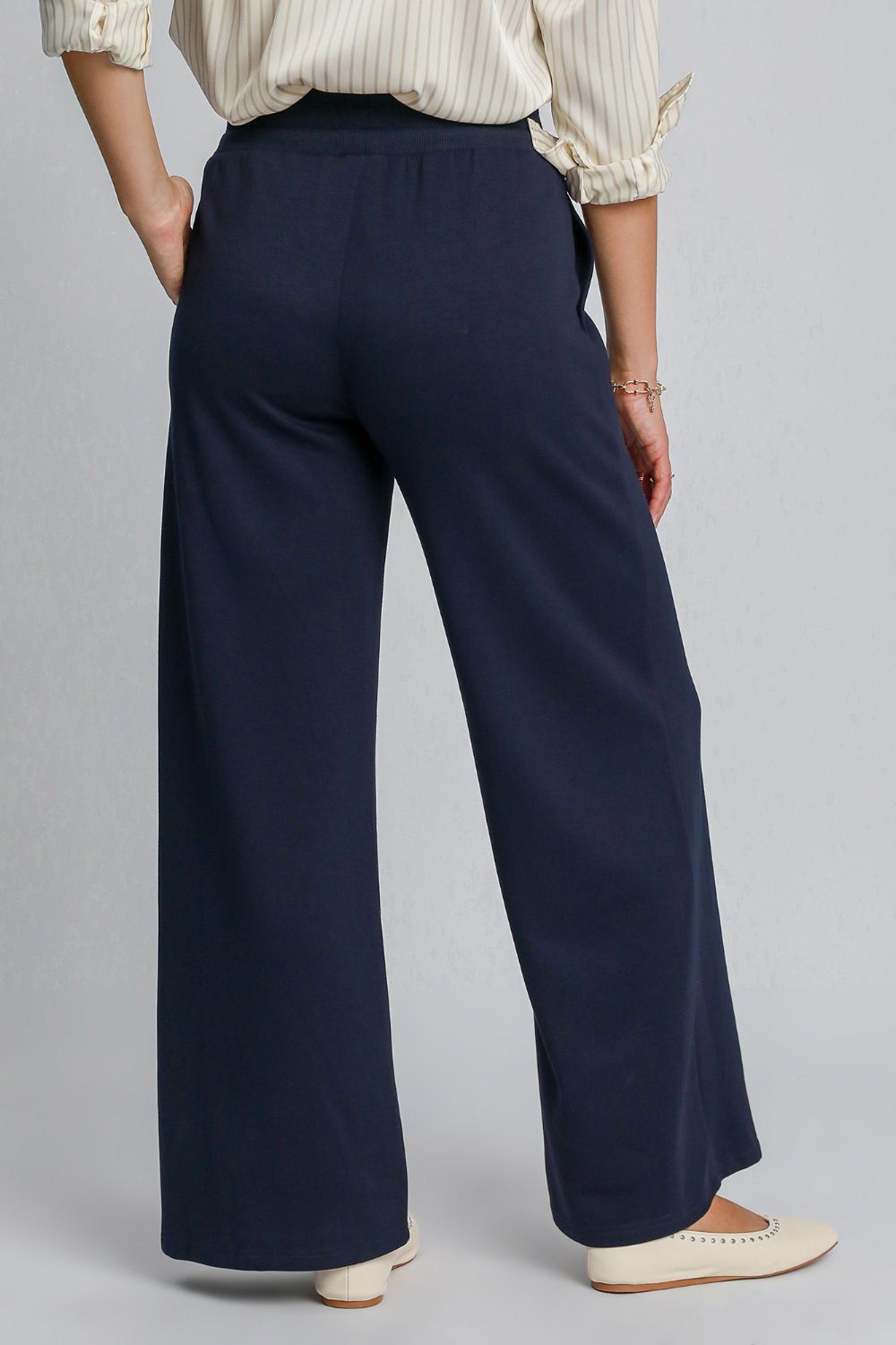 Drawstring Wide Leg Pants with Pockets - Midnight Blue