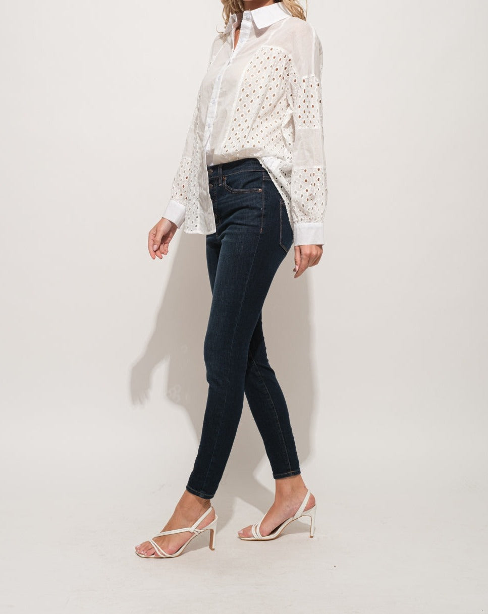 Eyelet Long Sleeve Button Down Shirt