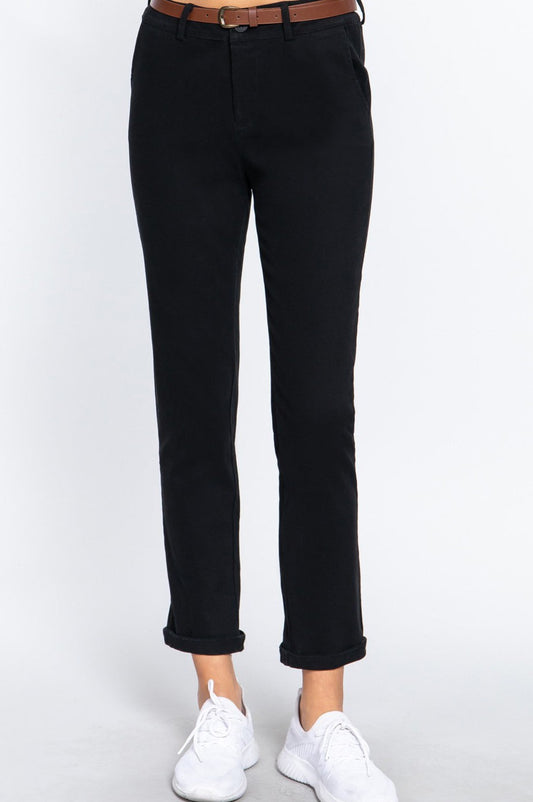 ACTIVE BASIC Cotton-Span Twill Straight Pants