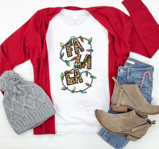 Fa La La Leopard Christmas Lights Crew Neck Tee