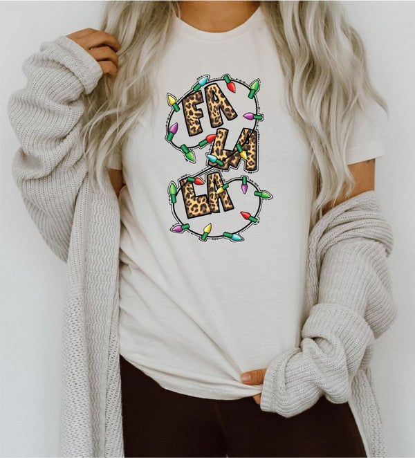 Fa La La Leopard Christmas Lights Crew Neck Tee