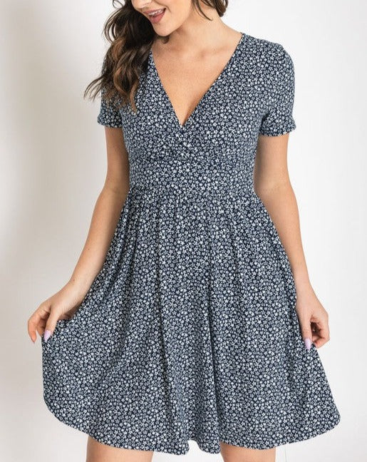 Surplice Ditsy Floral Midi Dress