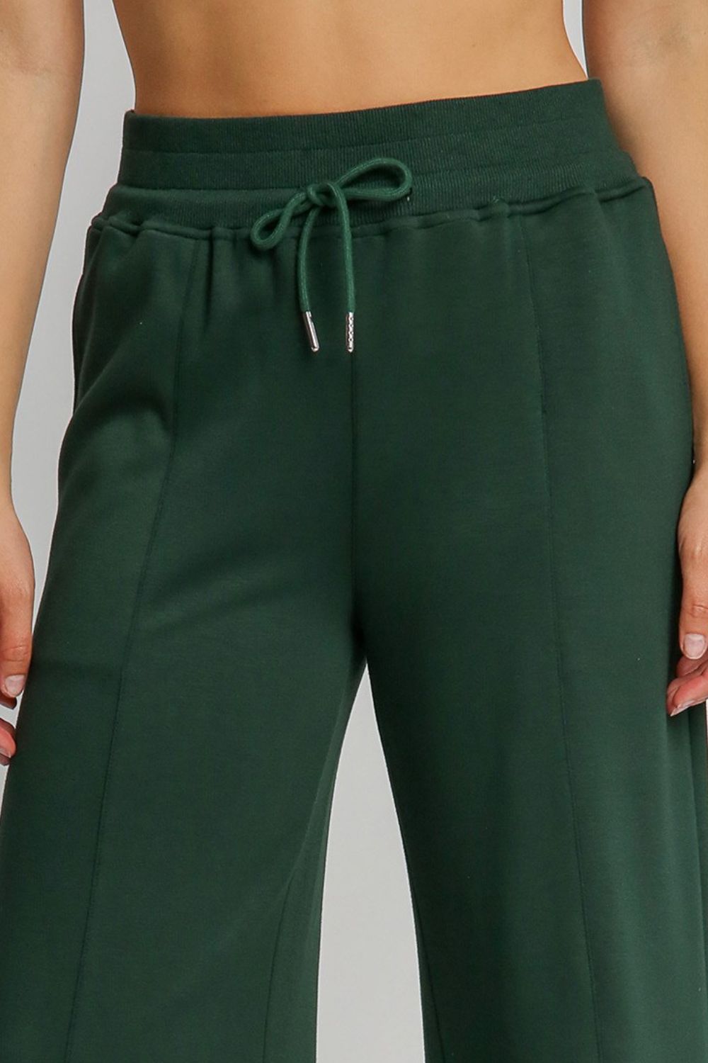 Drawstring Wide Leg Pants with Pockets - Evergreen