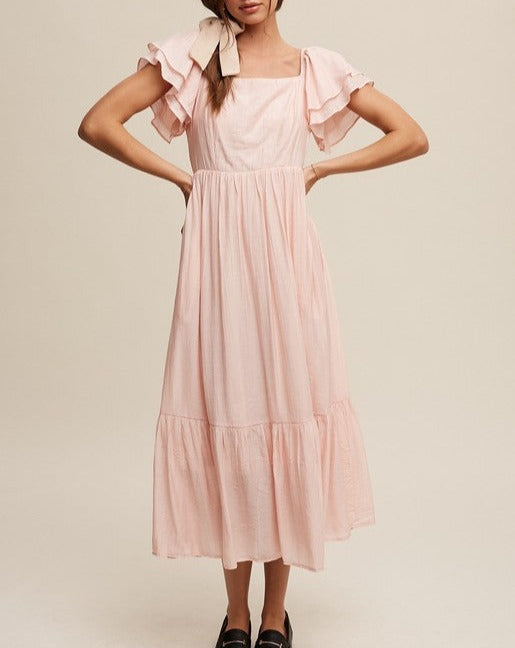 Square Neck Ruffled Short Sleeve Maxi Dress