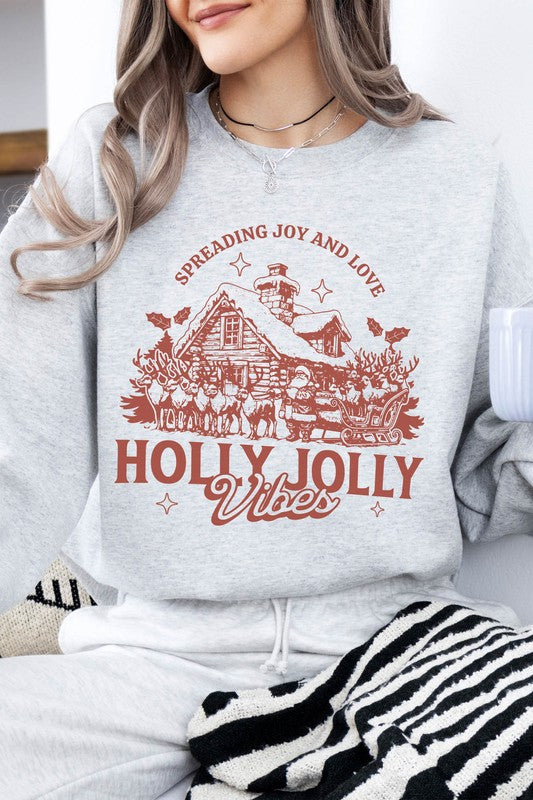 Holly Jolly Vibes Christmas Fleece Sweatshirt