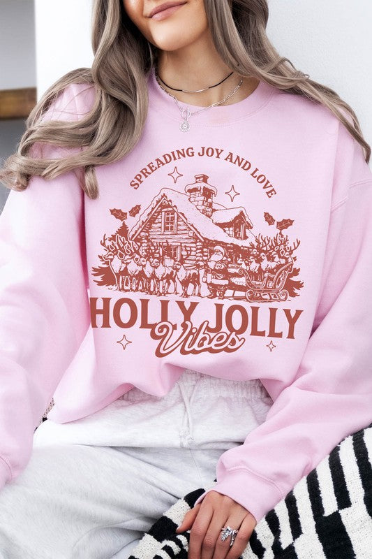 Holly Jolly Vibes Christmas Fleece Sweatshirt