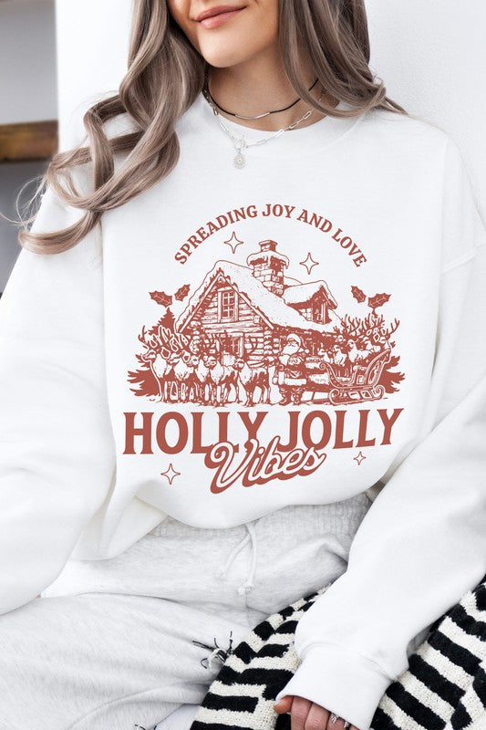 Holly Jolly Vibes Christmas Fleece Sweatshirt