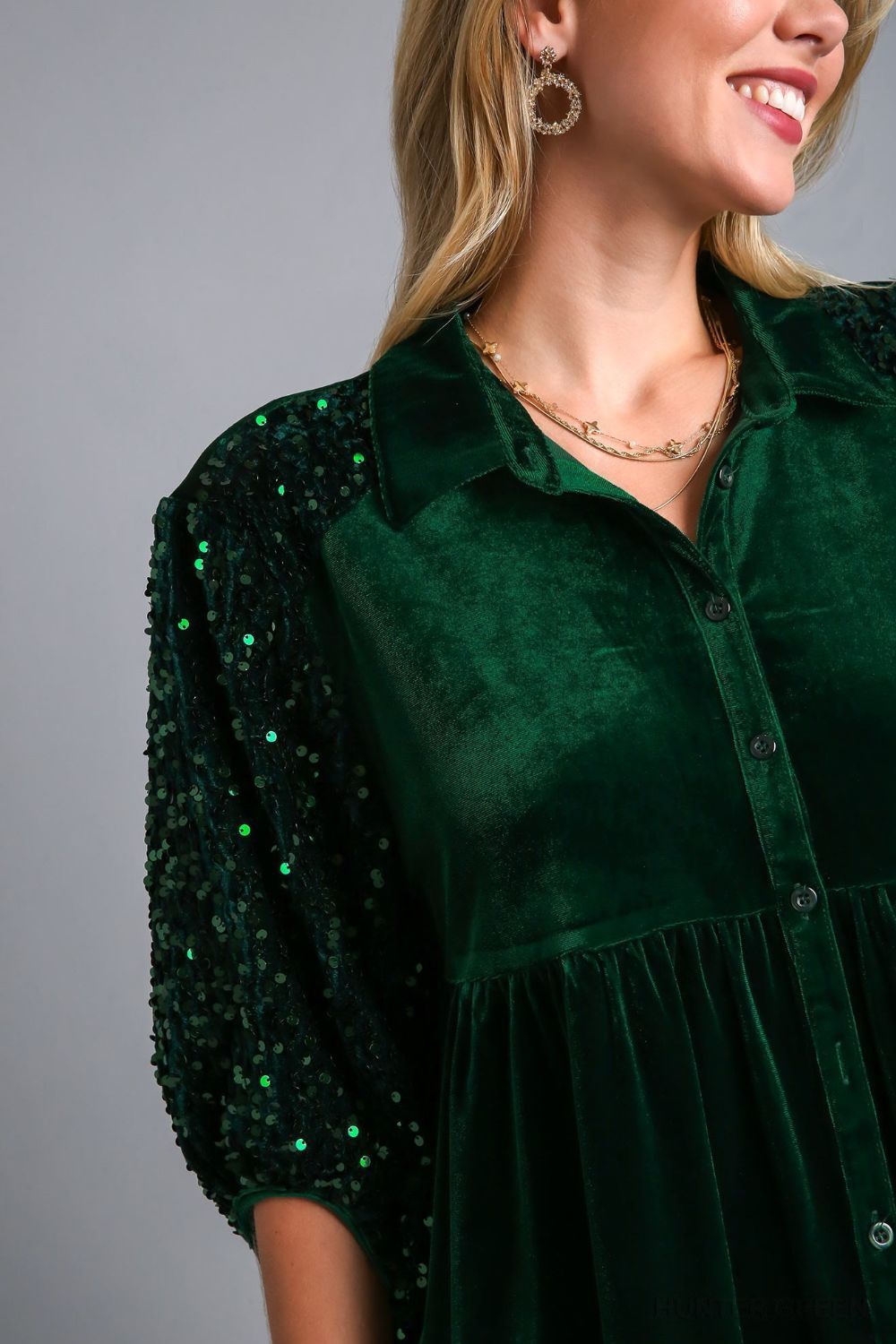 Sequin Detail Tiered Back Half Sleeve Shirt