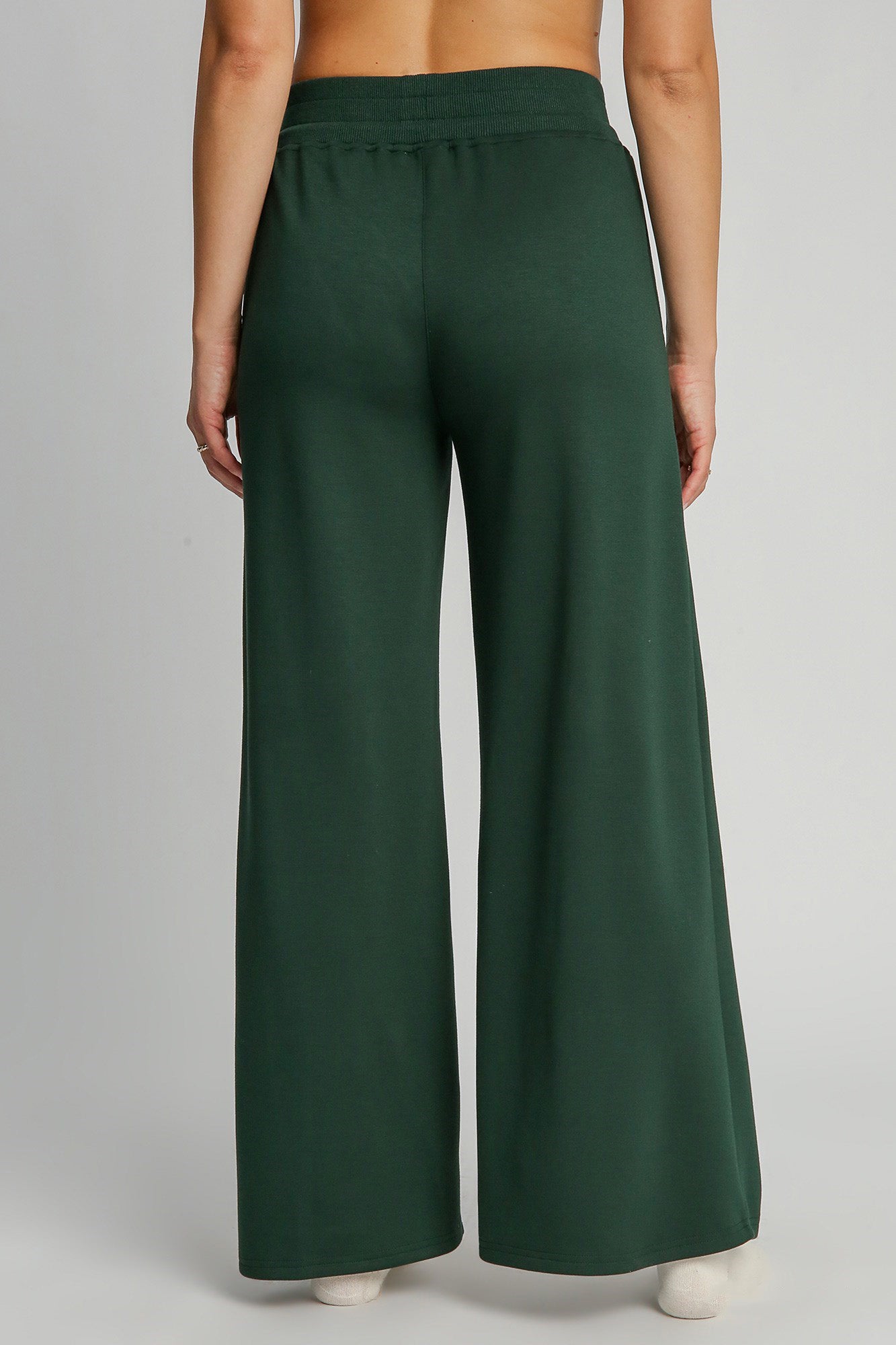 Drawstring Wide Leg Pants with Pockets - Evergreen