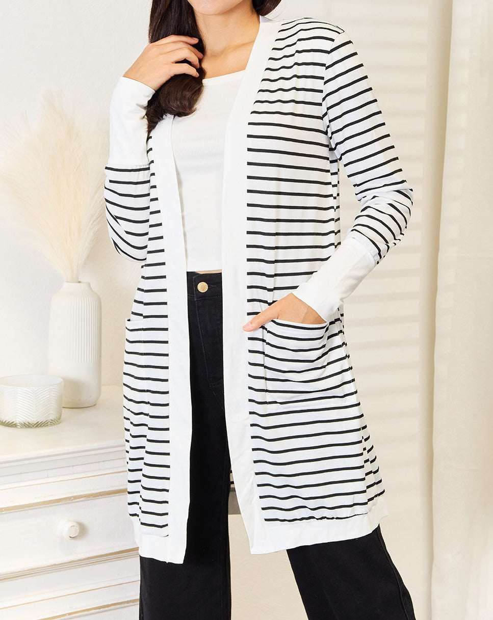 Striped Open Front Longline Cardigan