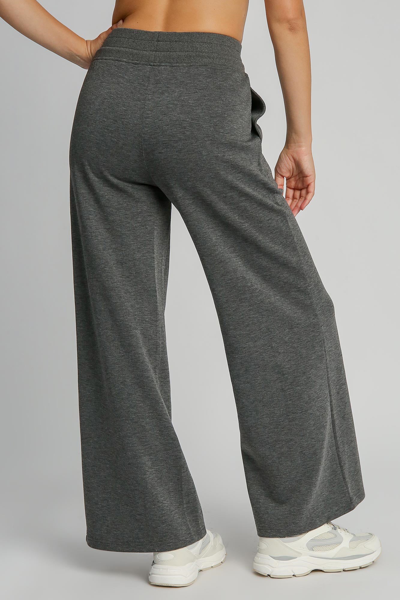 Drawstring Wide Leg Pants with Pockets - Charcoal