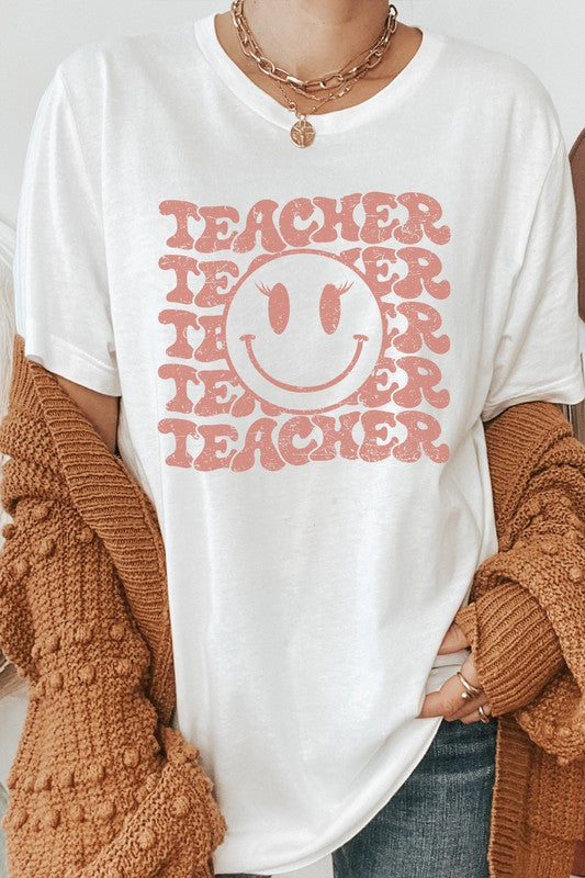 Teacher Lash Smiley Face School Graphic Tee