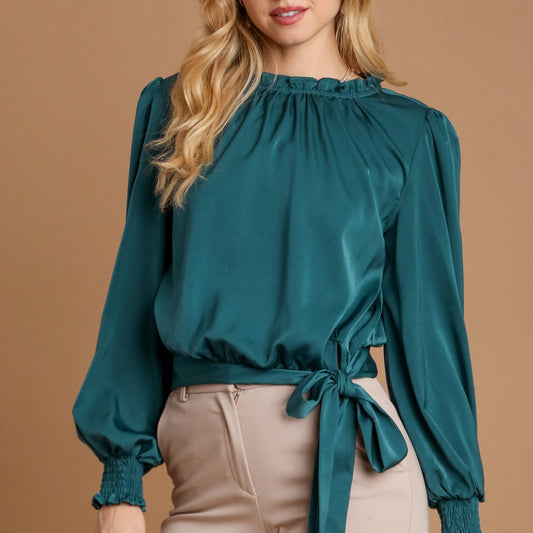 Frill Tied Hem Long Sleeve Blouse