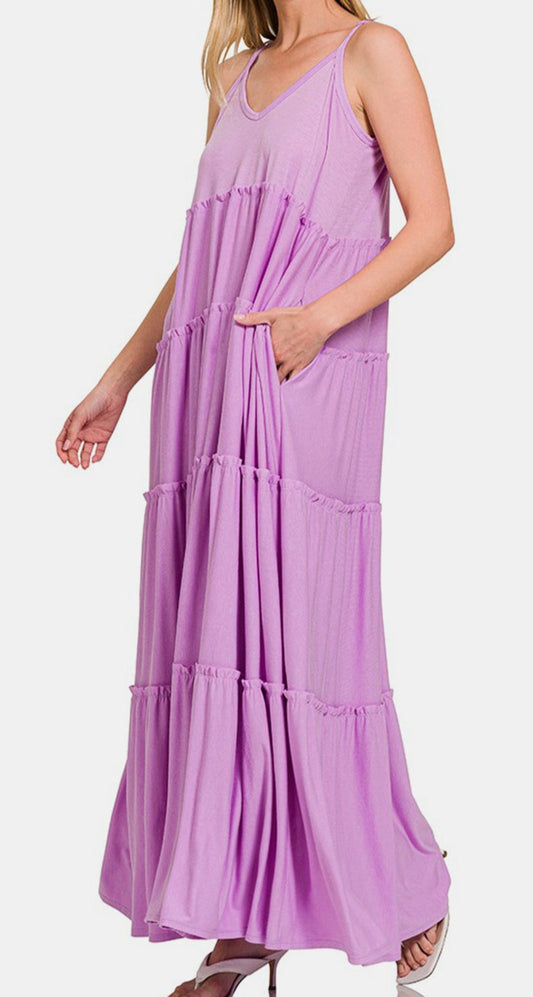 Frill Tiered V-Neck Maxi Cami Dress
