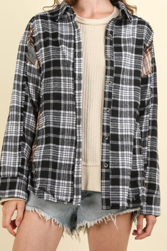 Contrast Plaid Raw Detail Shirt