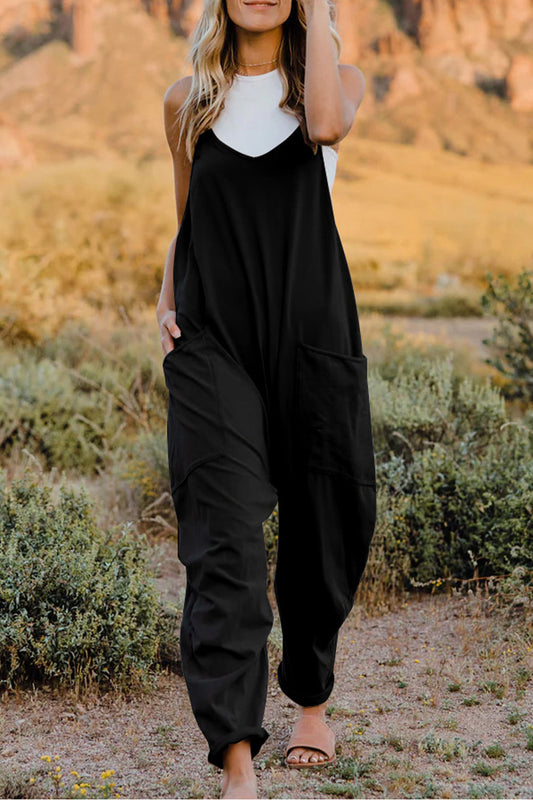 Sleeveless V-Neck Jumpsuit with Pockets 6 Solid Colors To Choose From