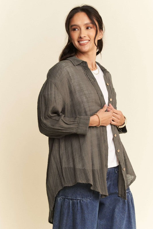 High-Low Chest Pocket Button Up Shirt