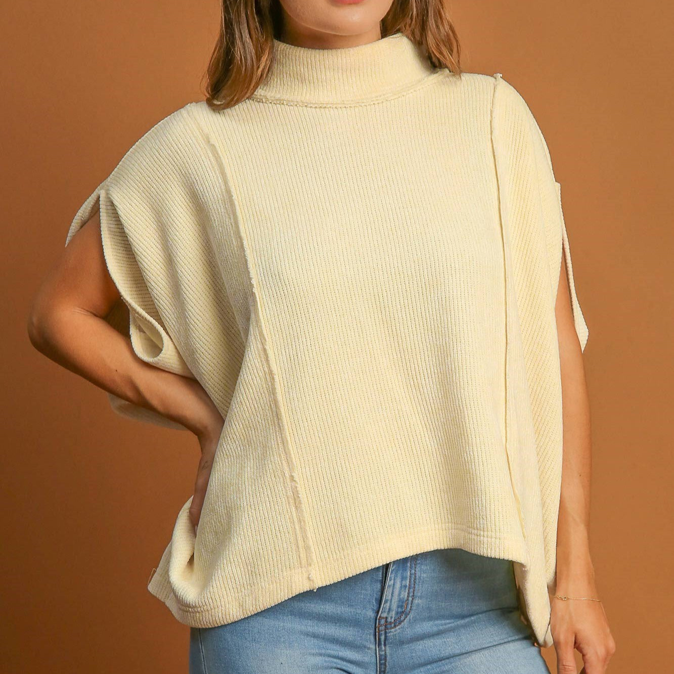 Mock Neck Short Sleeve Top - Cream