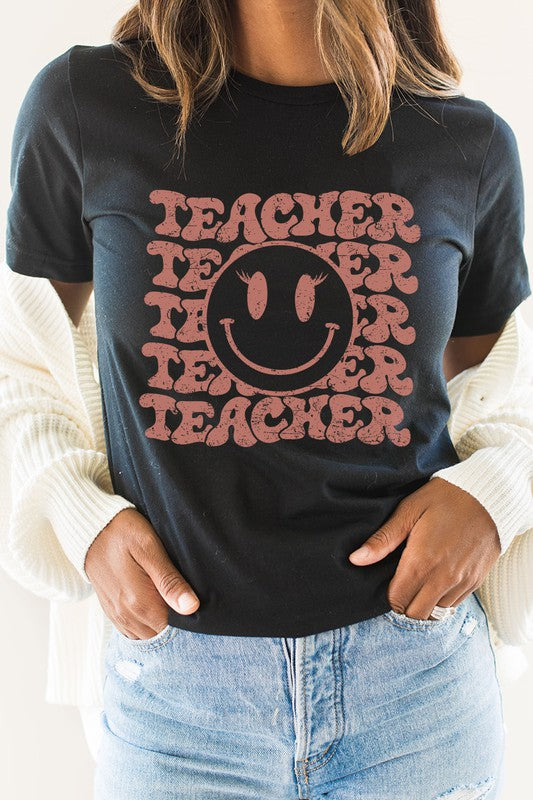 Teacher Lash Smiley Face School Graphic Tee