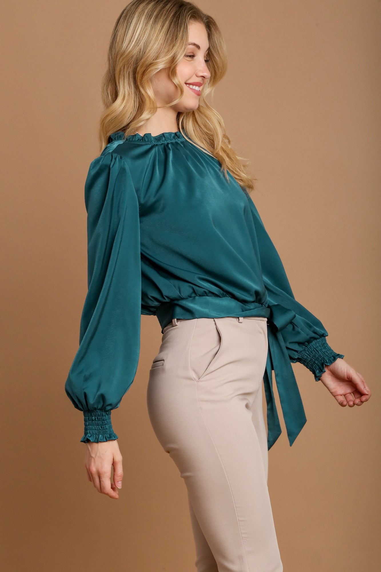 Frill Tied Hem Long Sleeve Blouse