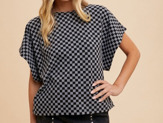 Checkered Round Neck Short Sleeve T-Shirt