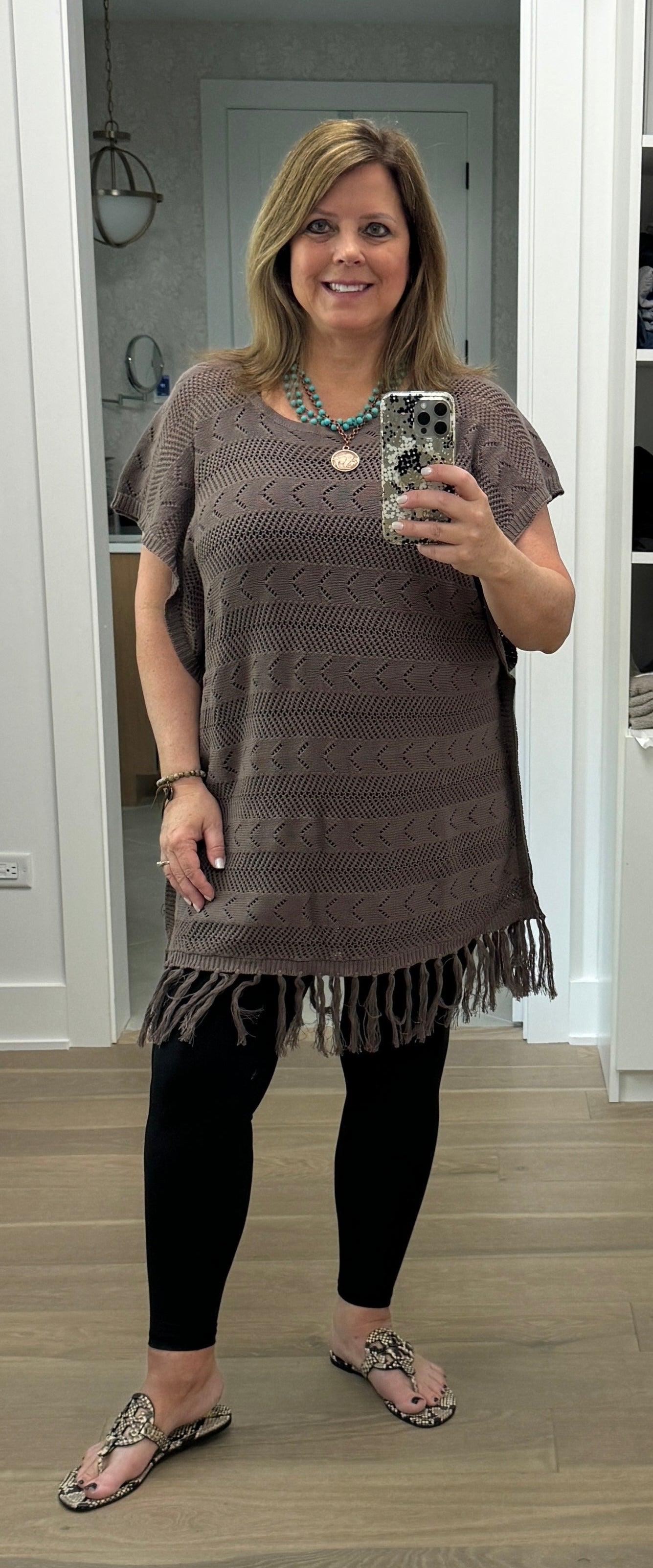 Fringed Hem Short Sleeve Knit Top