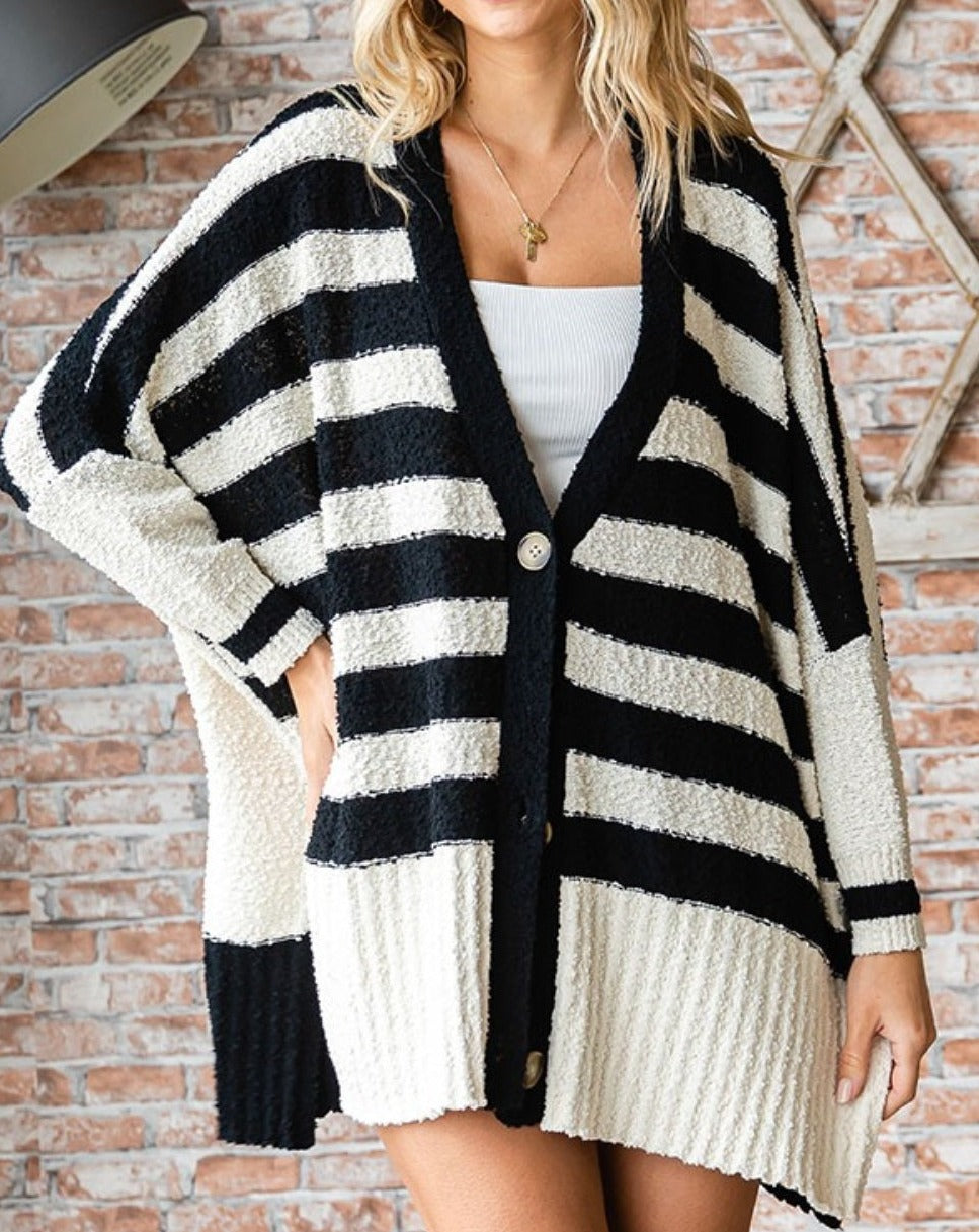 Textured Striped Button Down Cardigan