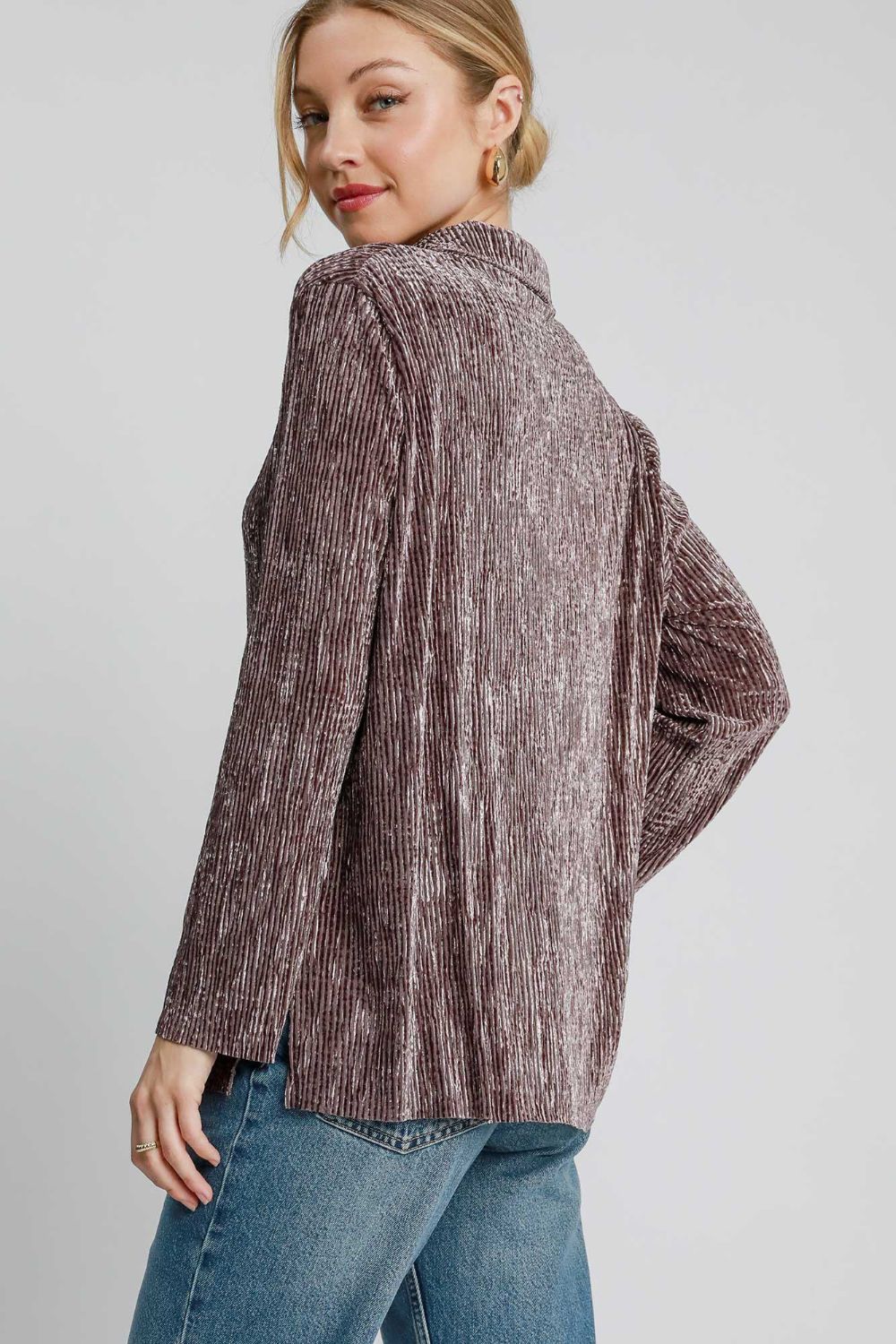 Side Slit Texture Button Up Shirt - Brown