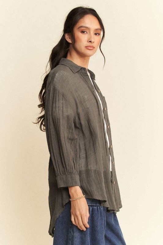 High-Low Chest Pocket Button Up Shirt