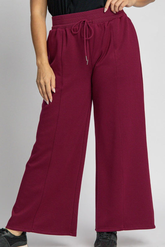 Full Size Drawstring Wide Leg Pants with Pockets - Merlot Color