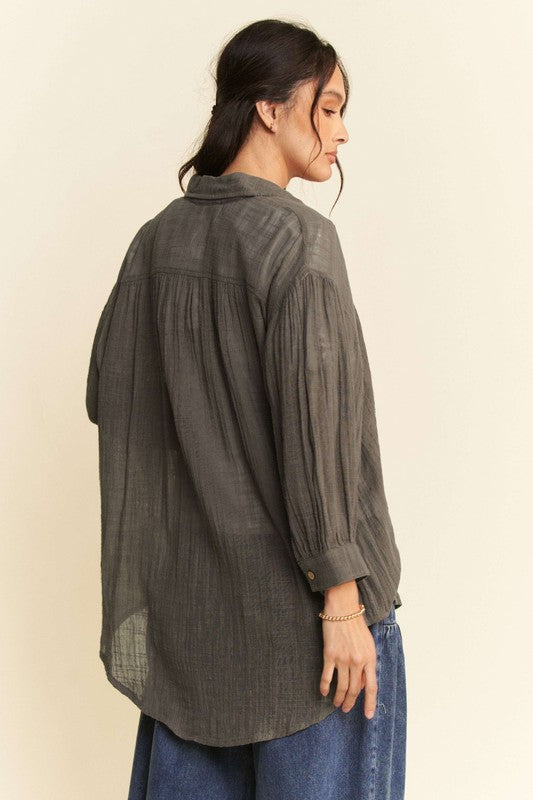 High-Low Chest Pocket Button Up Shirt
