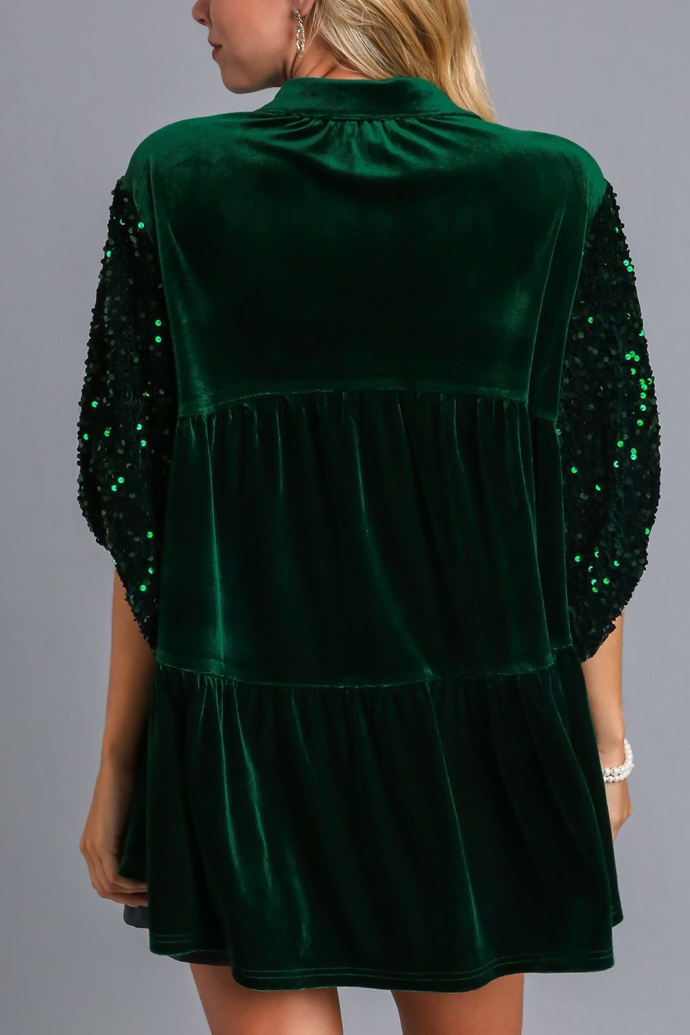 Sequin Detail Tiered Back Half Sleeve Shirt