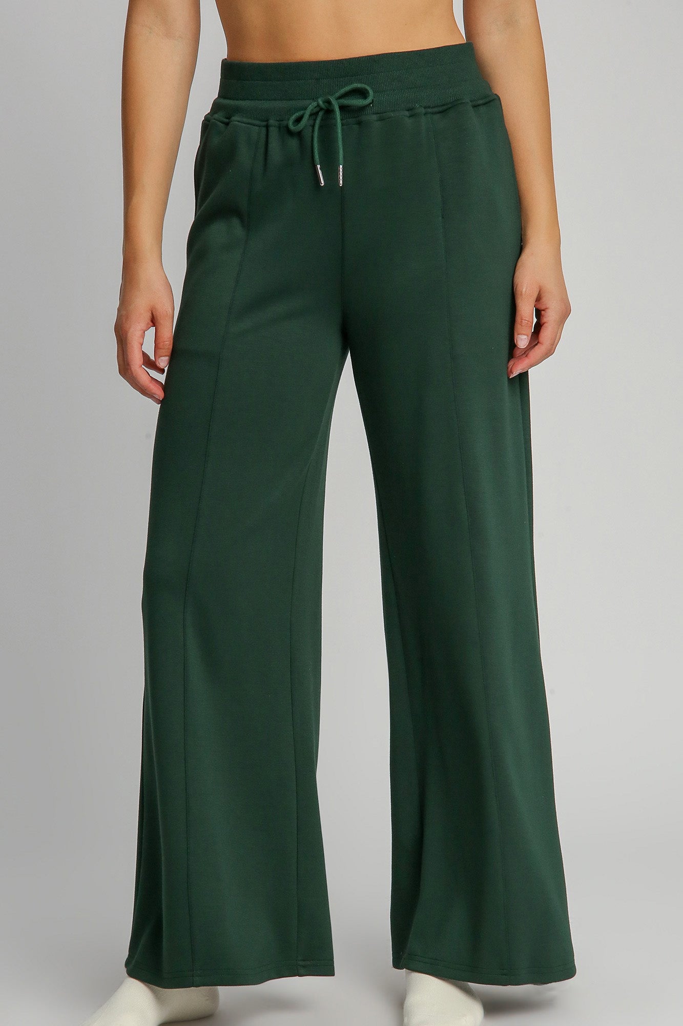 Drawstring Wide Leg Pants with Pockets - Evergreen