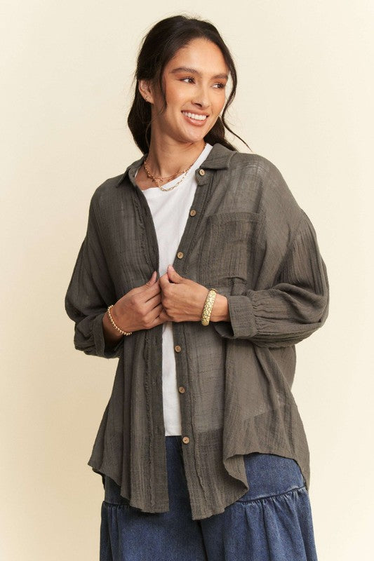 High-Low Chest Pocket Button Up Shirt