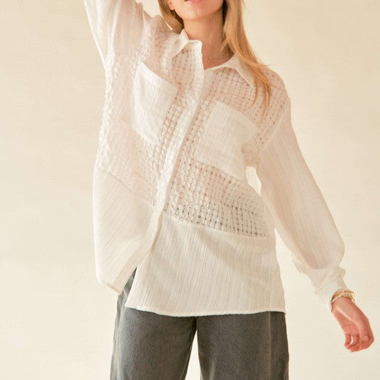 Crinkled Jacquard Button Down Shirt