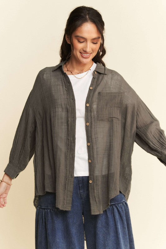High-Low Chest Pocket Button Up Shirt