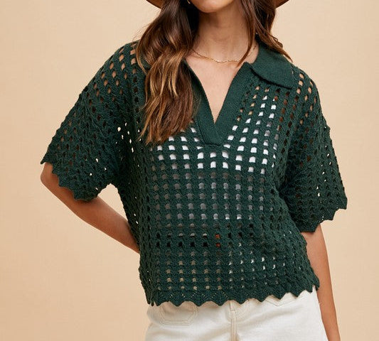 Openwork Johnny Collar Knit Cover Up